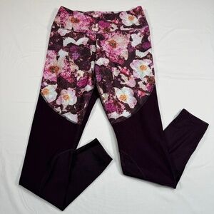 Nike Dri-Fit Power Legend Floral Leggings Womens Size M Port Wine Mesh